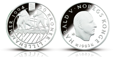 OL-sølvmynt nr. 6 Massemønstring - 50 kroner sølv - utgitt 1993